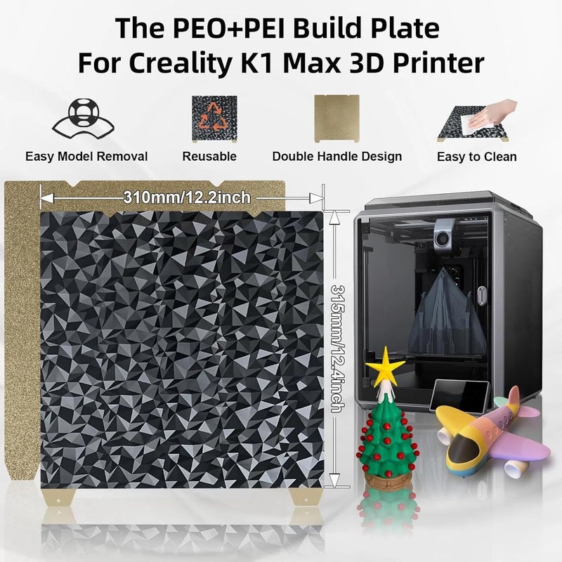 IdeaFormer-3D لوحة بناء PEO PEI مزدوجة الجوانب لطابعة Creality K1 Max/Ender 3 V3 Plus، ورقة فولاذية مرنة PEO PEI بدون لوحة سرير مغناطيسية K1 Max بحجم 315x310 مم - Image 3